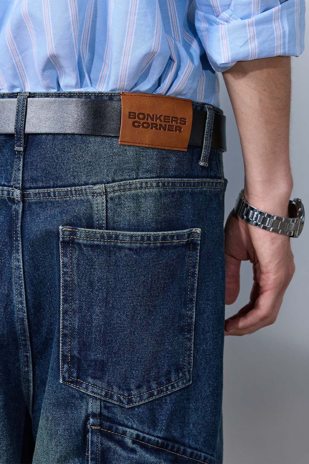 Tinted Blue Cargo Denim Pants - BonkersCorner