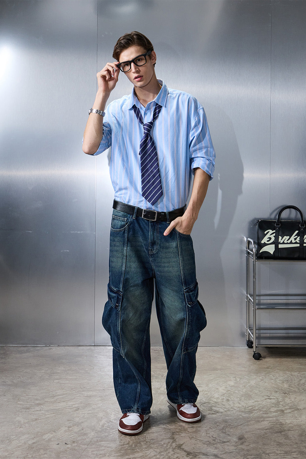 Tinted Blue Cargo Denim Pants - BonkersCorner