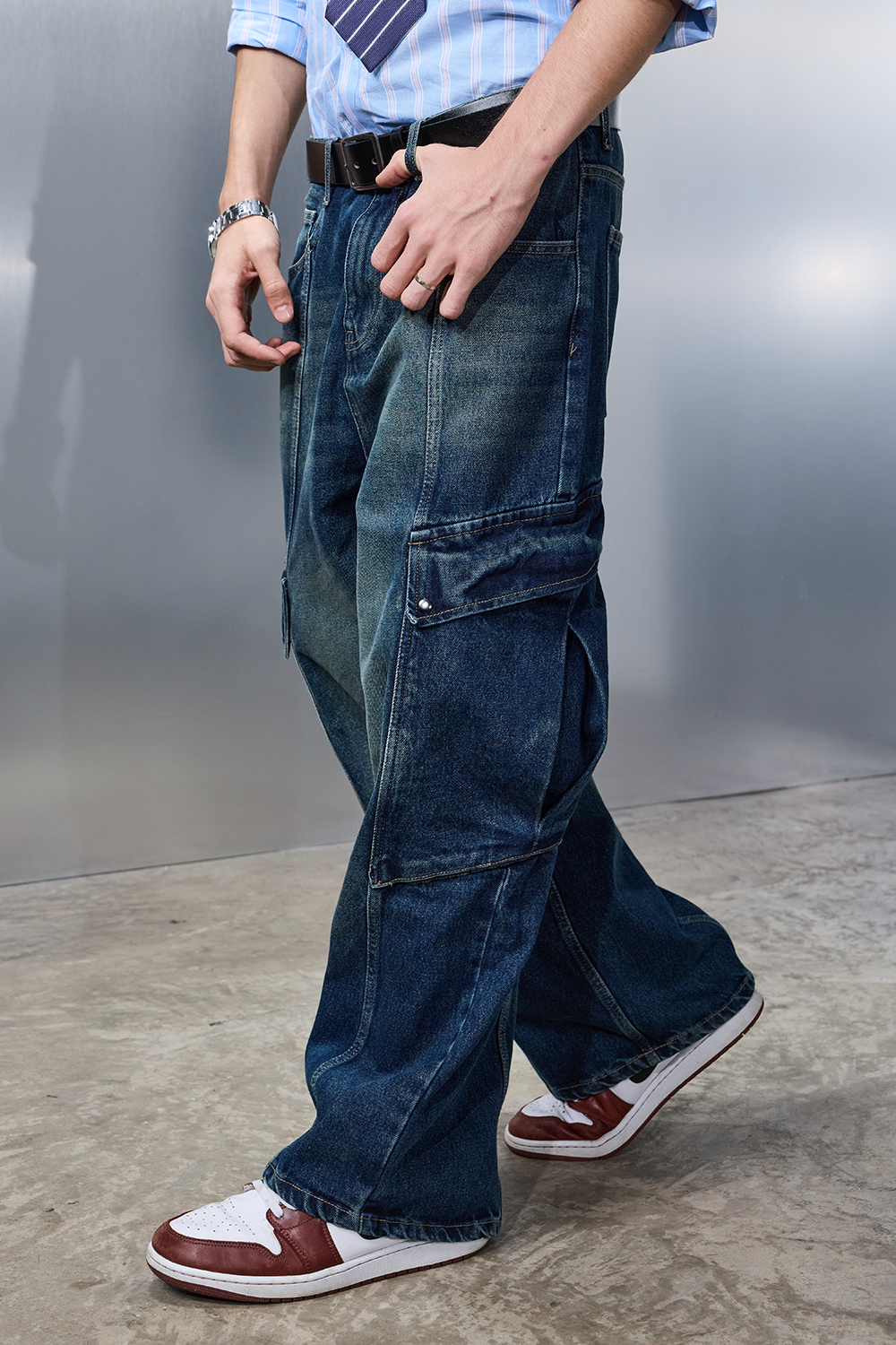 Tinted Blue Cargo Denim Pants - BonkersCorner