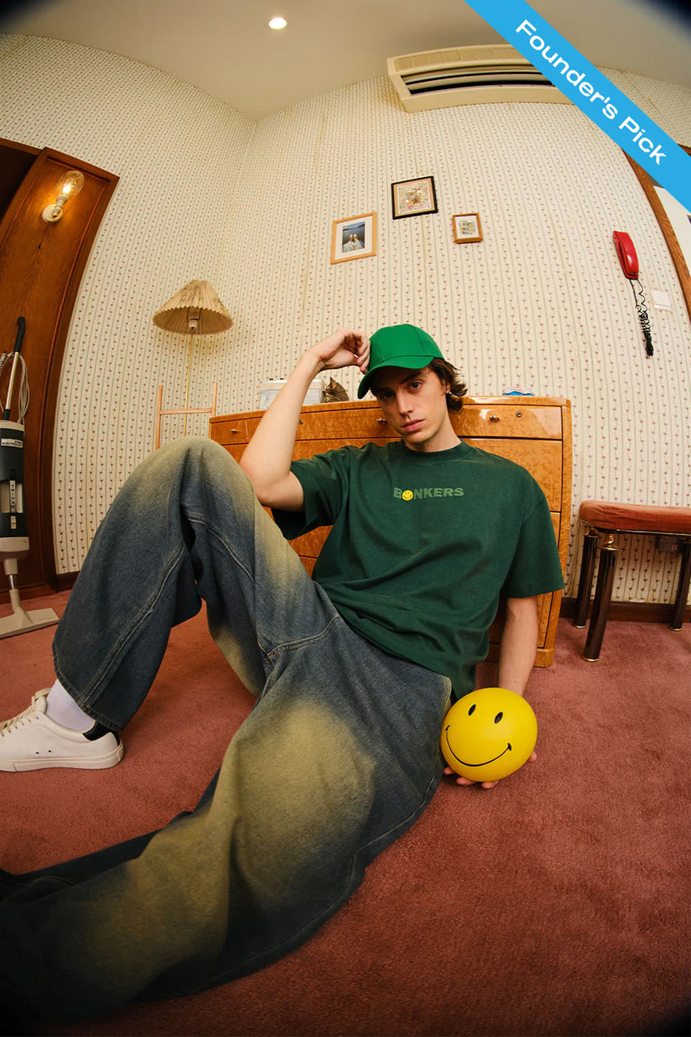 Bottle Green Smiley Originals x Bonkers Oversized T-shirt - BonkersCorner