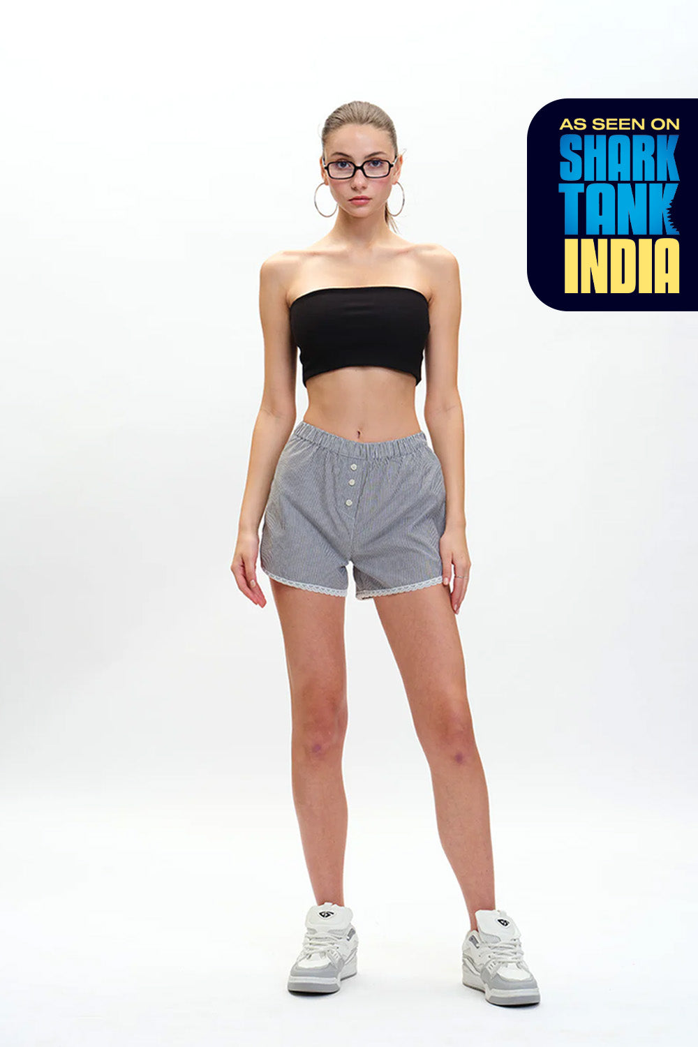 B&W Small Stripes Lace Shorts - BonkersCorner