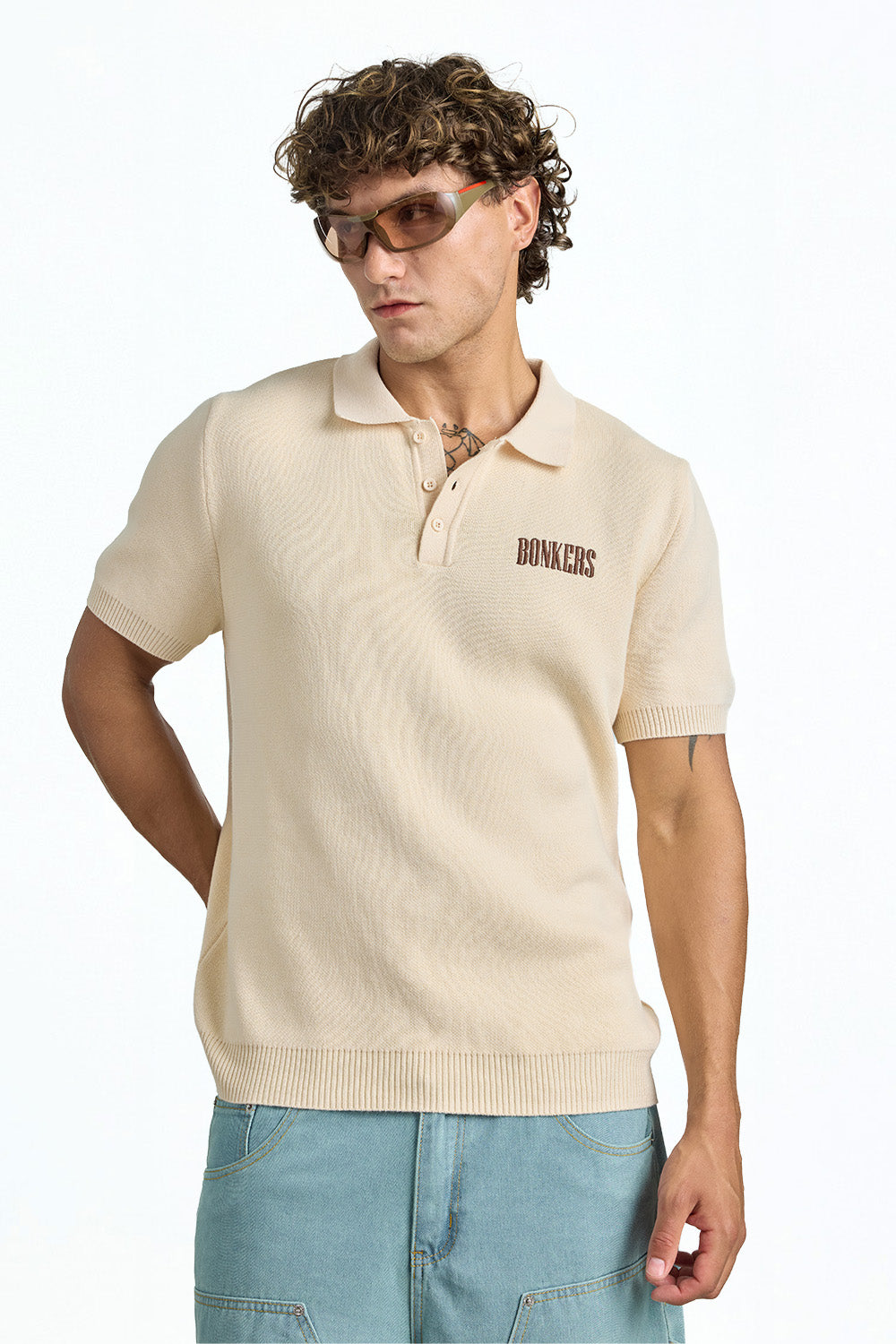 Beige Signature Knit Polo - BonkersCorner