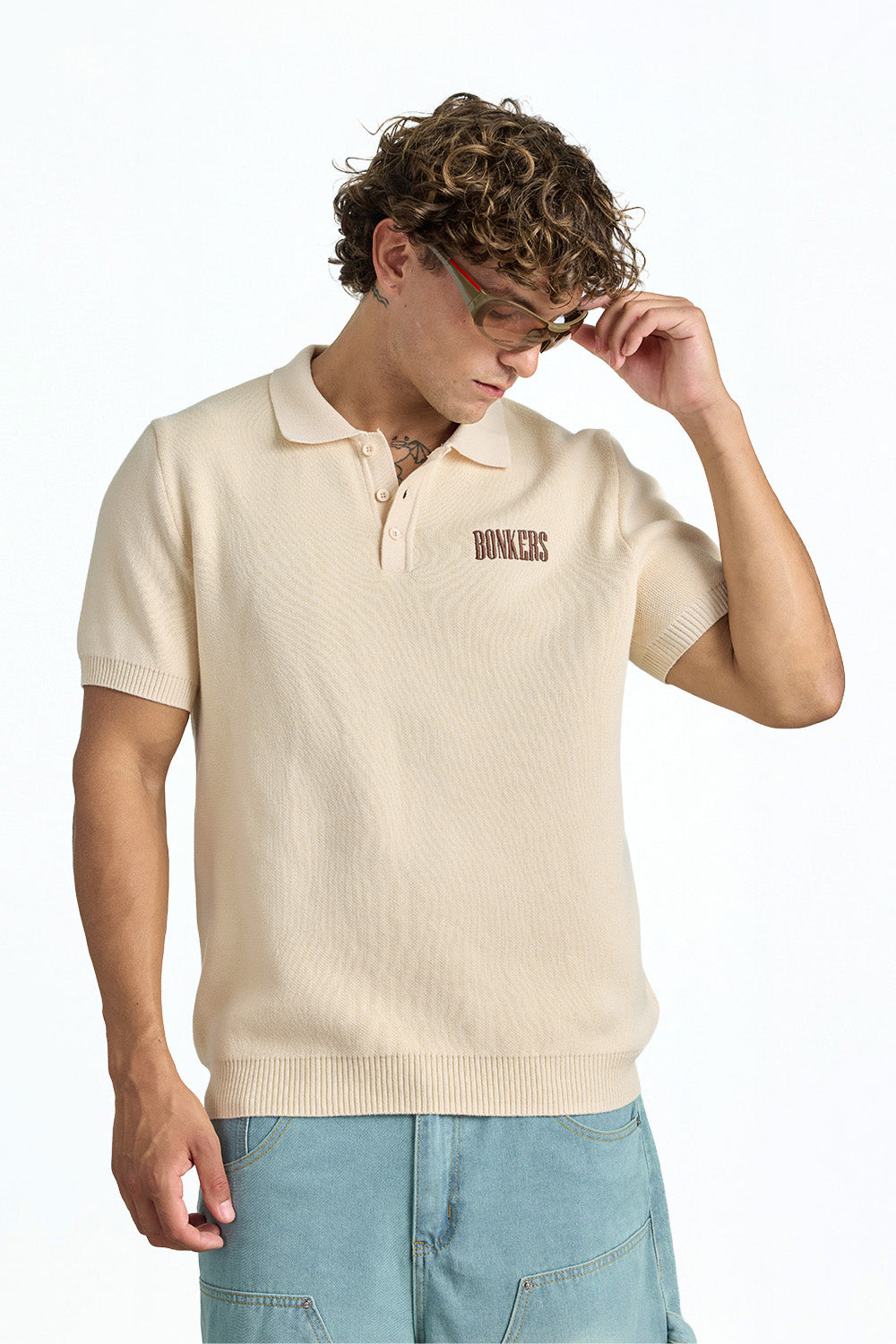 Beige Signature Knit Polo - BonkersCorner