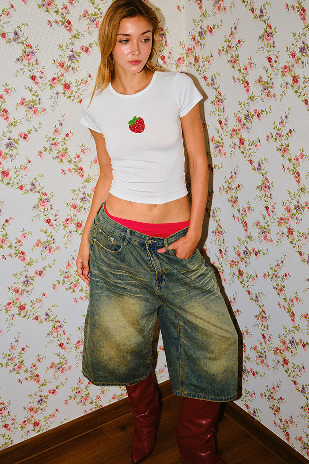 Berryblush Beaded Embroidery Baby Tee - BonkersCorner