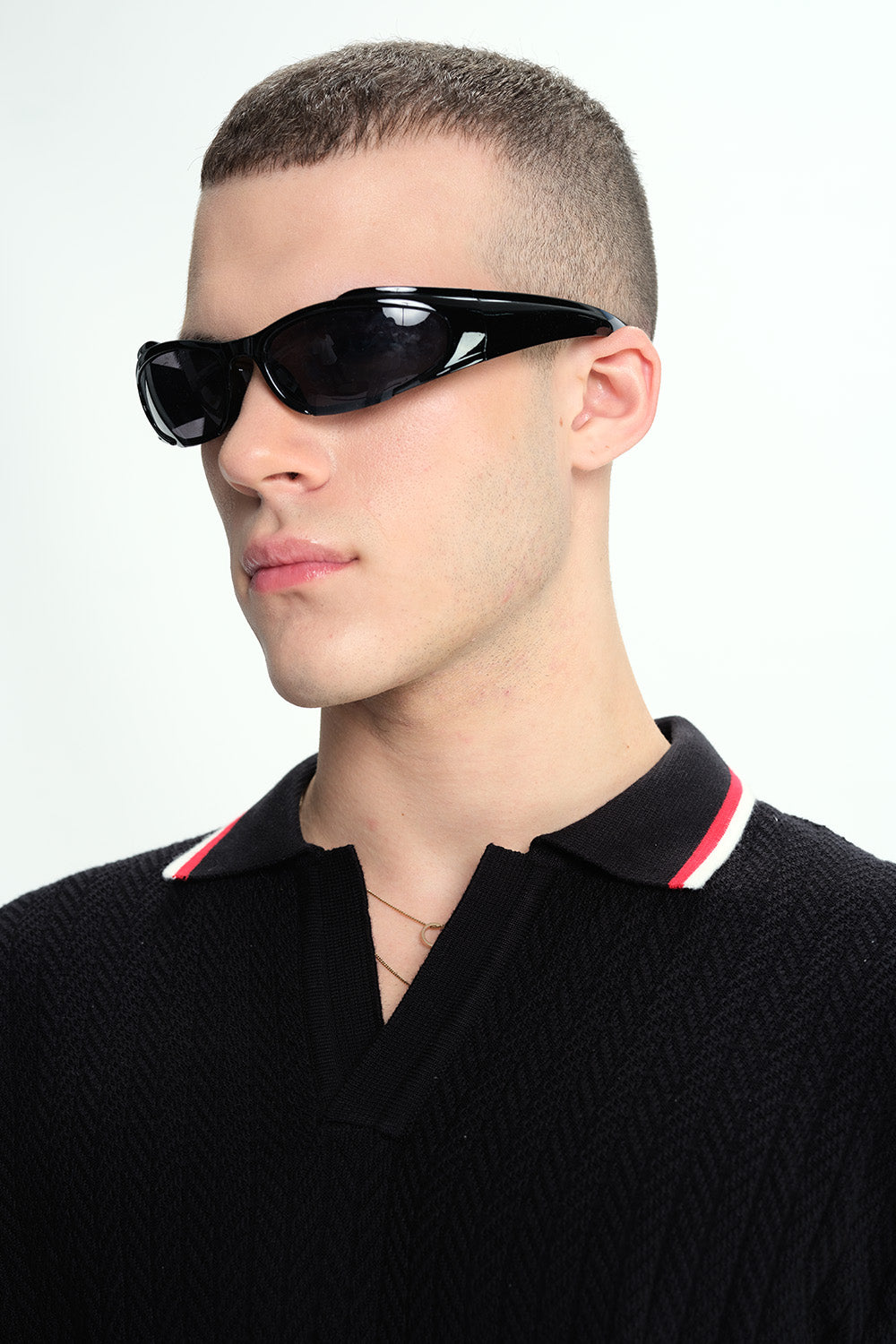 Black Cable Knit Polo - BonkersCorner