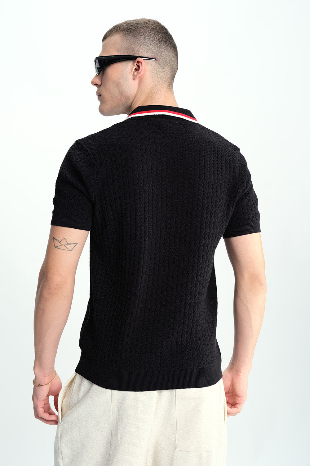 Black Cable Knit Polo - BonkersCorner