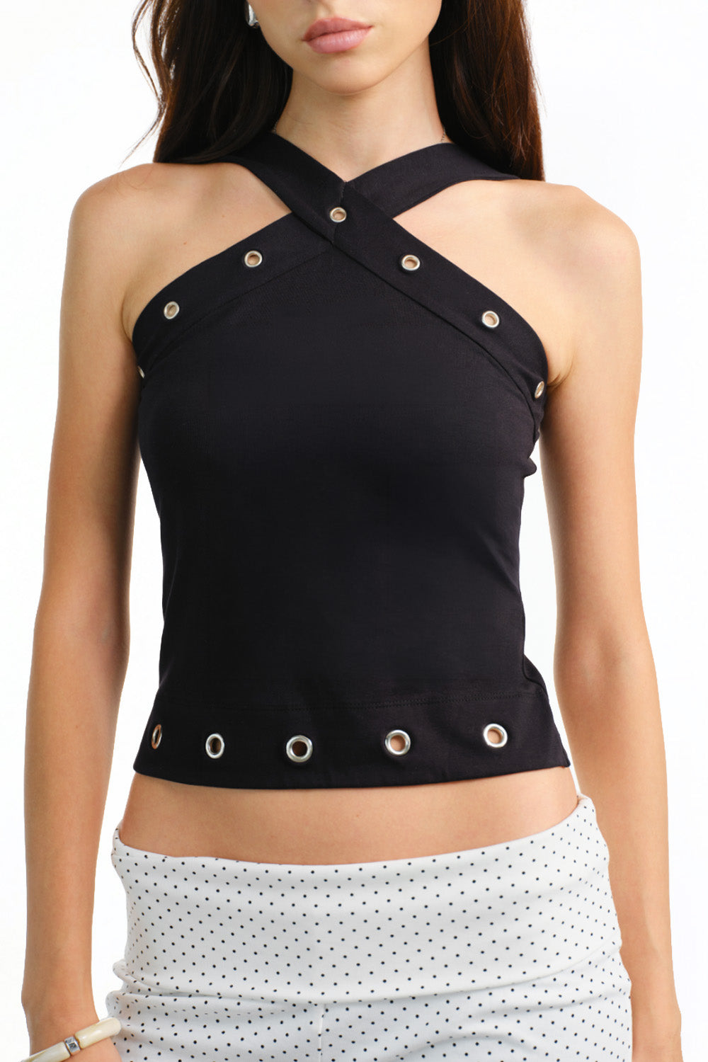 Black Cross Halter Neck Top - BonkersCorner