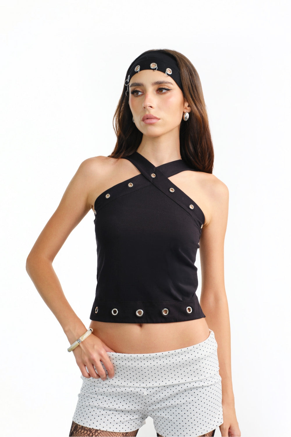 Black Cross Halter Neck Top - BonkersCorner