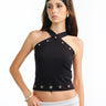 Black Cross Halter Neck Top - BonkersCorner