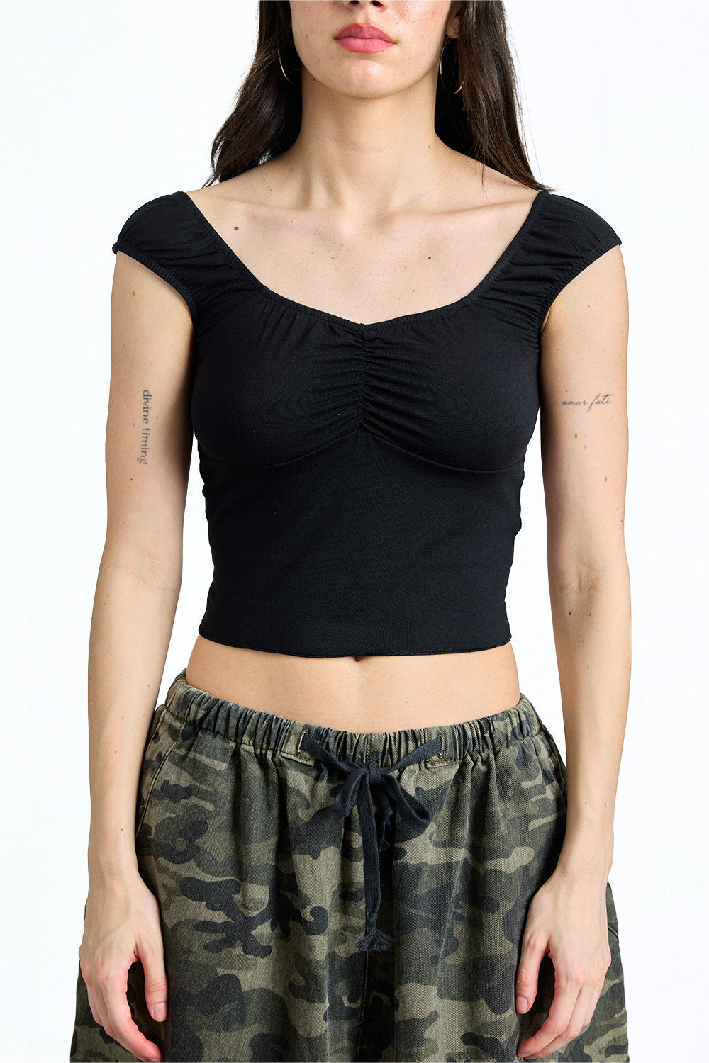 Black Front Ruched Top - BonkersCorner