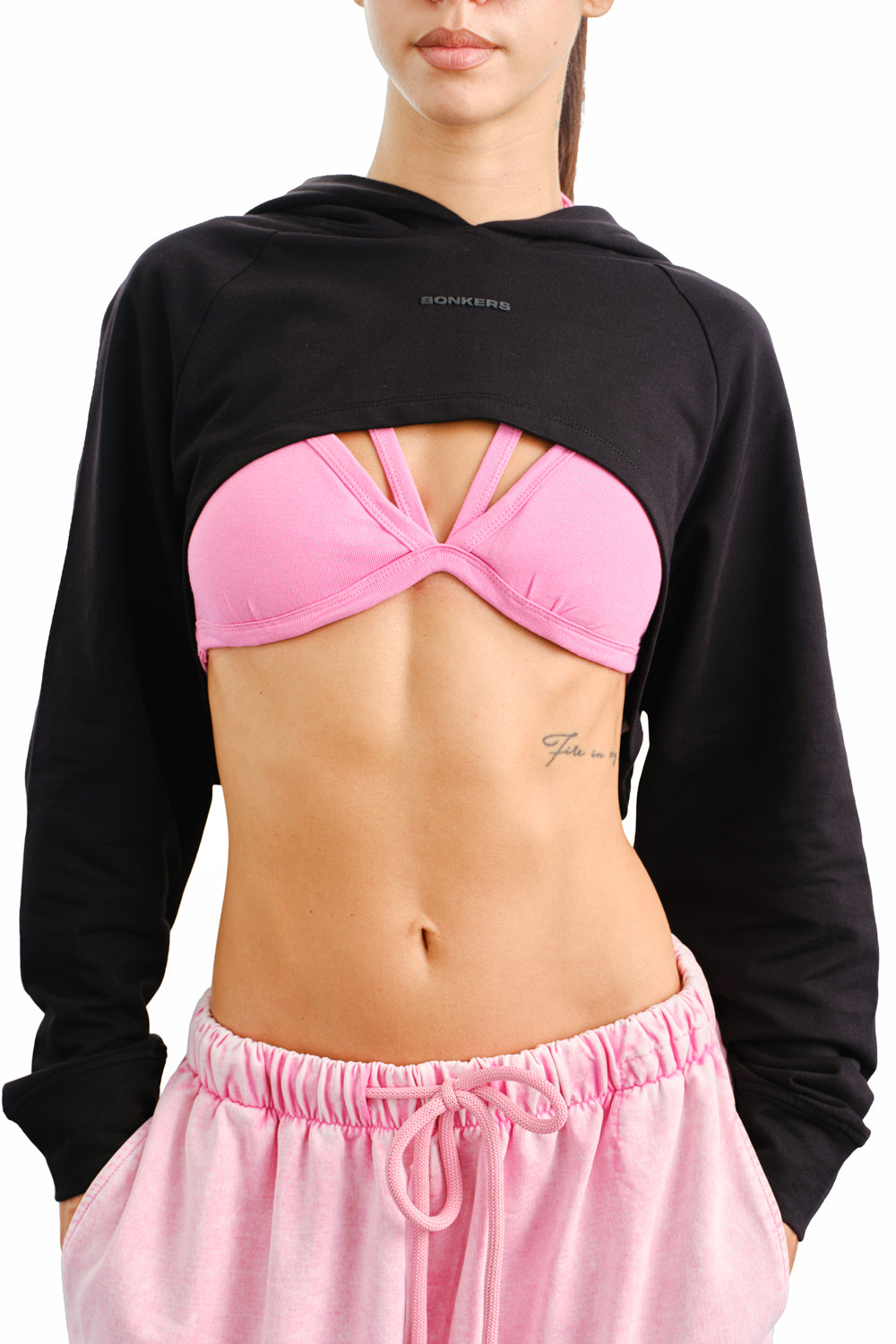 Black Layered Crop Hoodie
