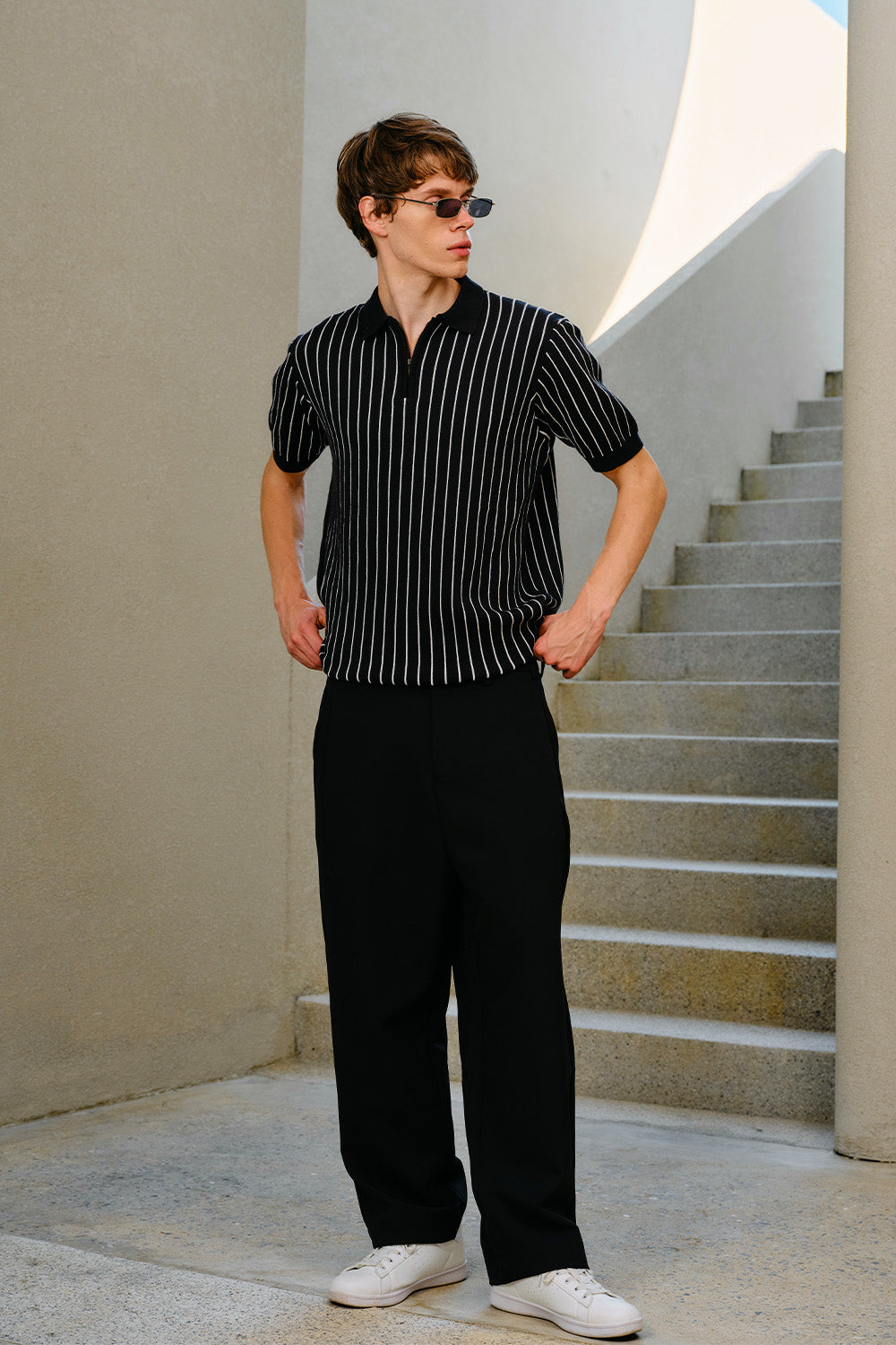 Black Metro Stripe Knit Polo - BonkersCorner