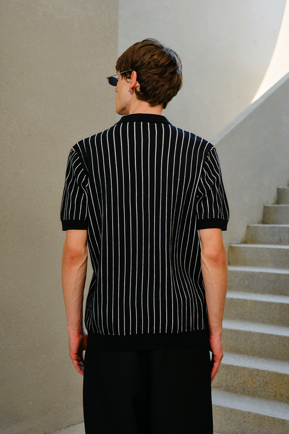 Black Metro Stripe Knit Polo - BonkersCorner