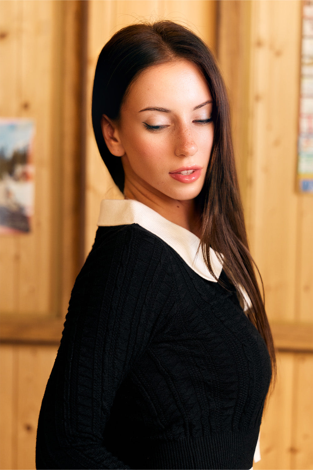 Black Note Collared Knit Top - BonkersCorner