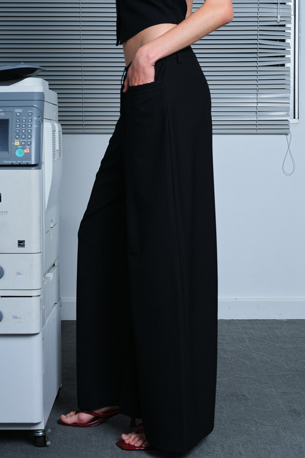 Black Pinstriped Loose Fit Trousers - BonkersCorner