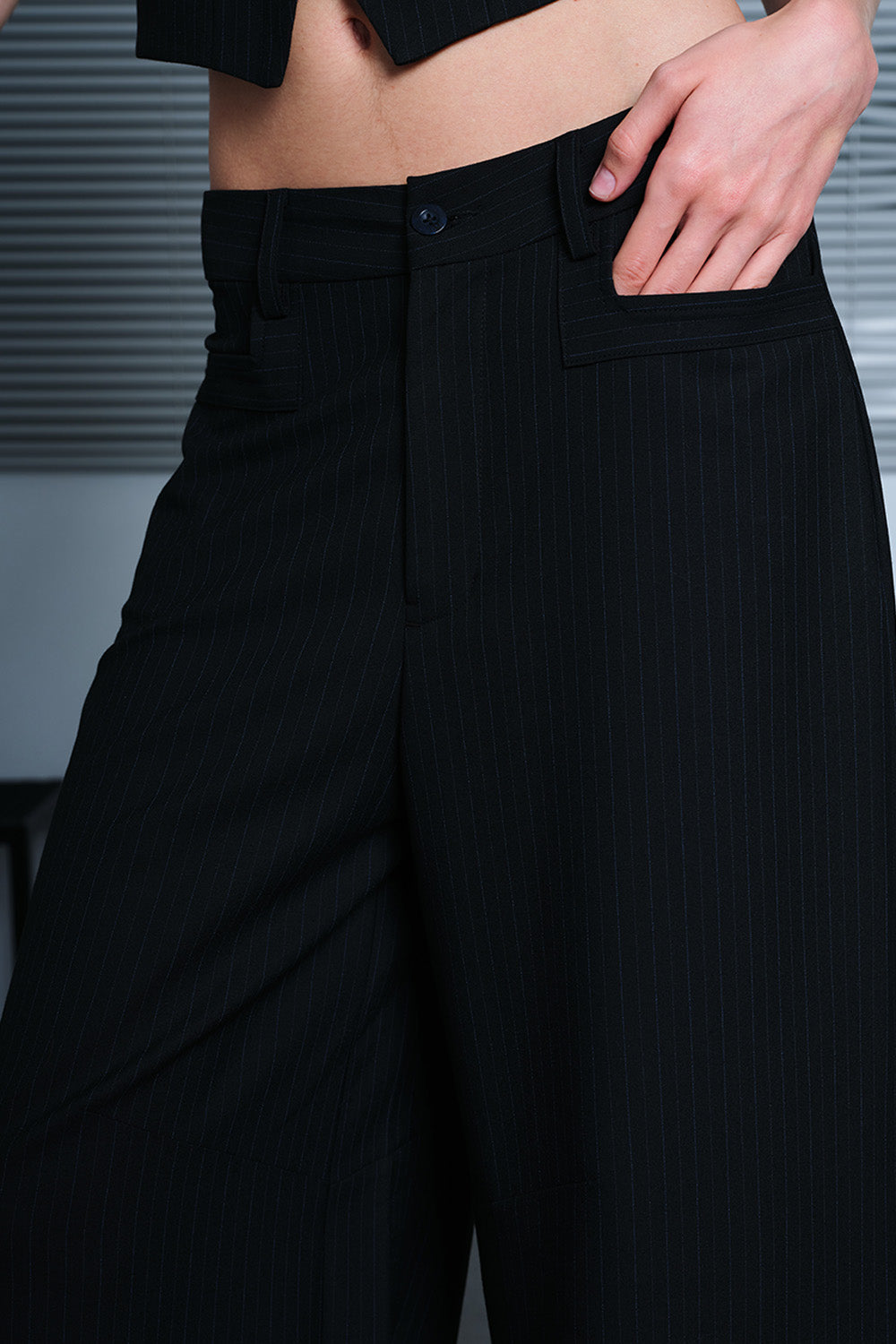 Black Pinstriped Loose Fit Trousers - BonkersCorner