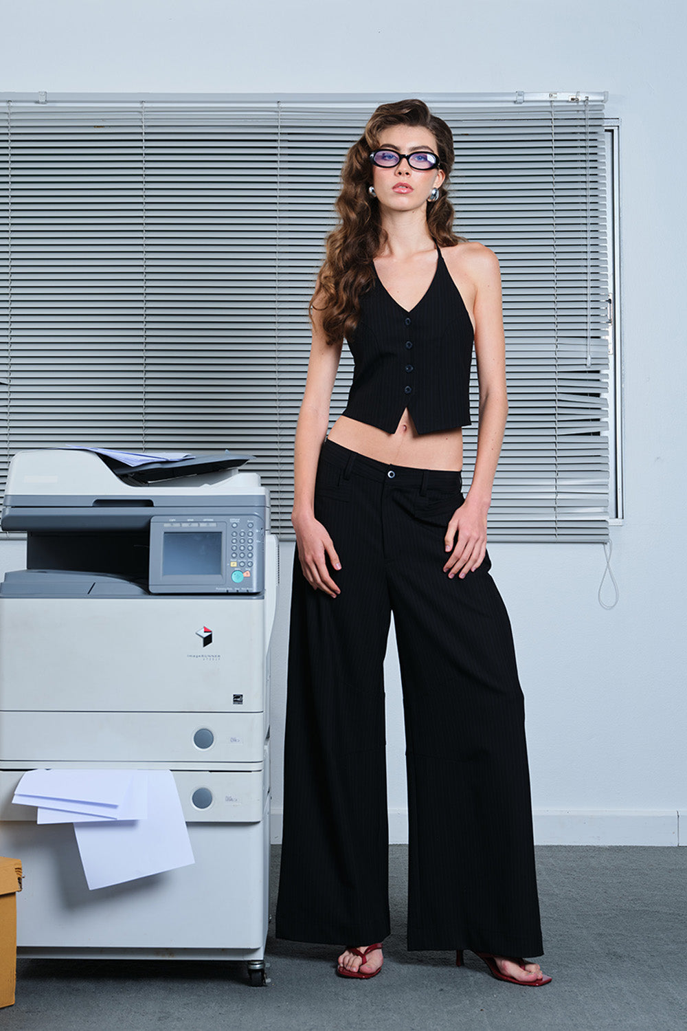 Black Pinstriped Loose Fit Trousers - BonkersCorner