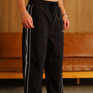 Black Tape Wide Leg Joggers - BonkersCorner