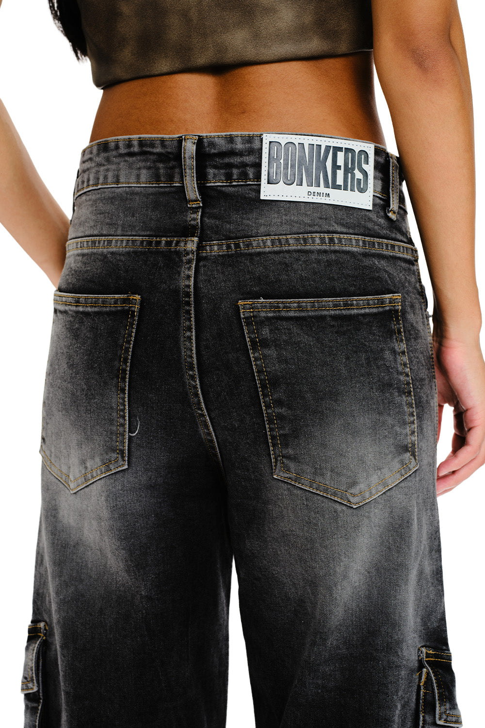 Black Wash Workwear Cargo Jeans - BonkersCorner