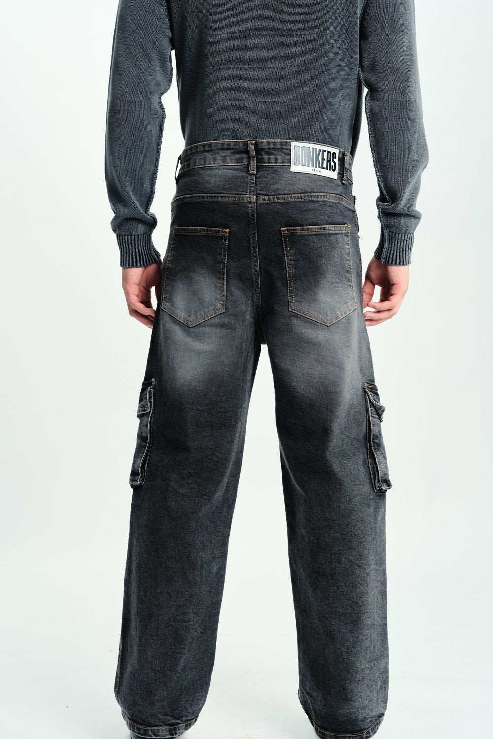 Black Wash Workwear Cargo Jeans - BonkersCorner