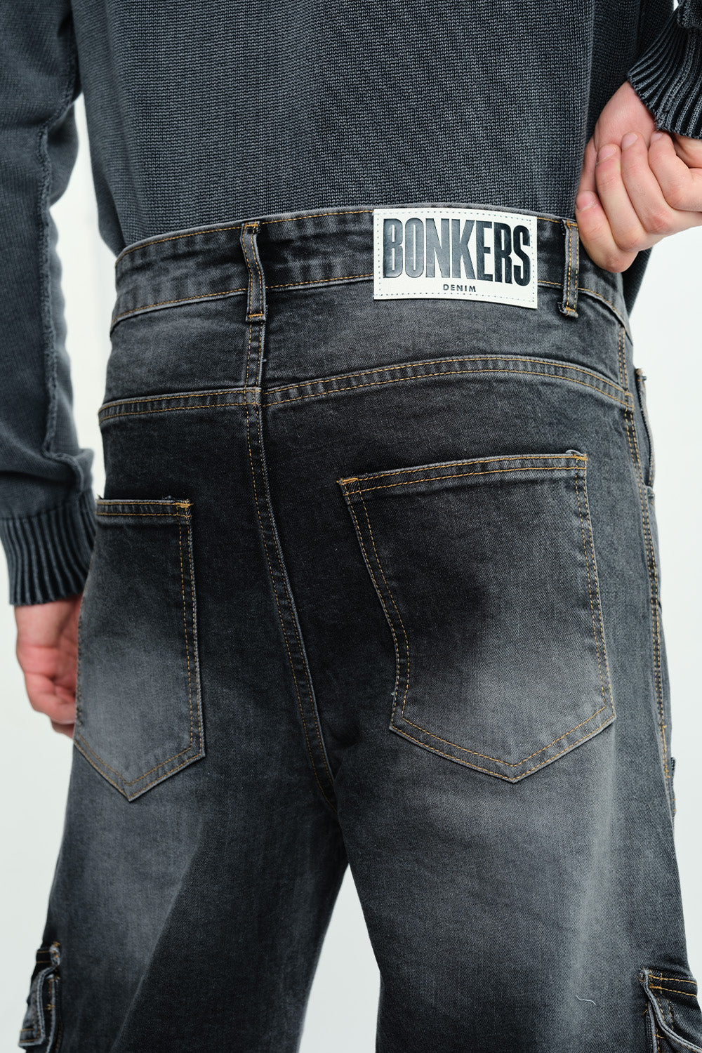 Black Wash Workwear Cargo Jeans - BonkersCorner
