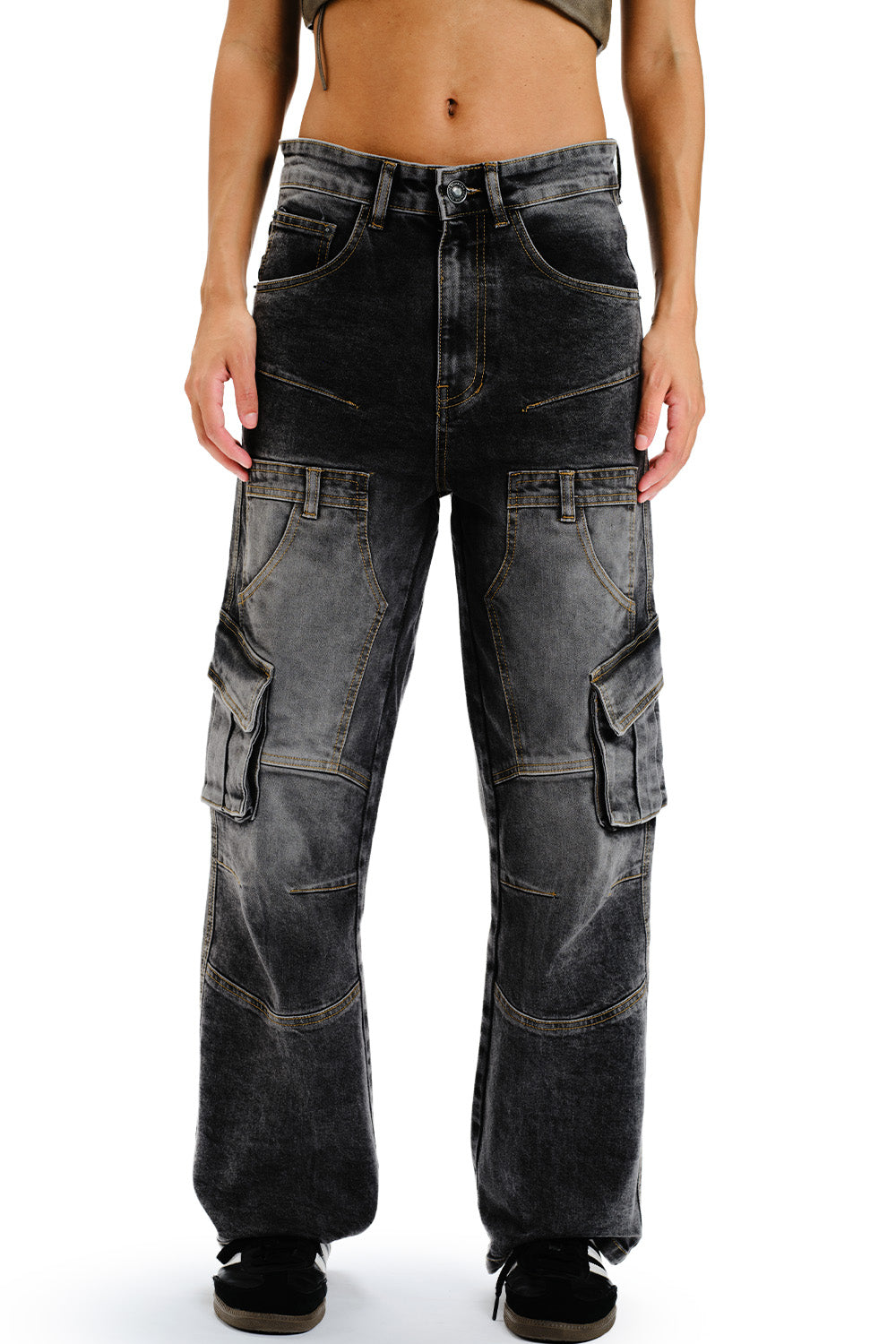 Black Wash Workwear Cargo Jeans - BonkersCorner