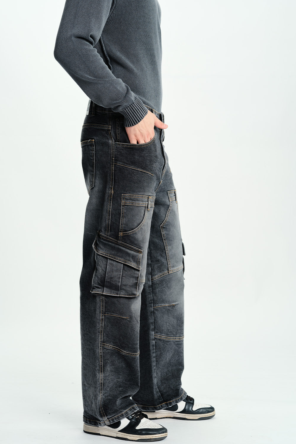 Black Wash Workwear Cargo Jeans - BonkersCorner