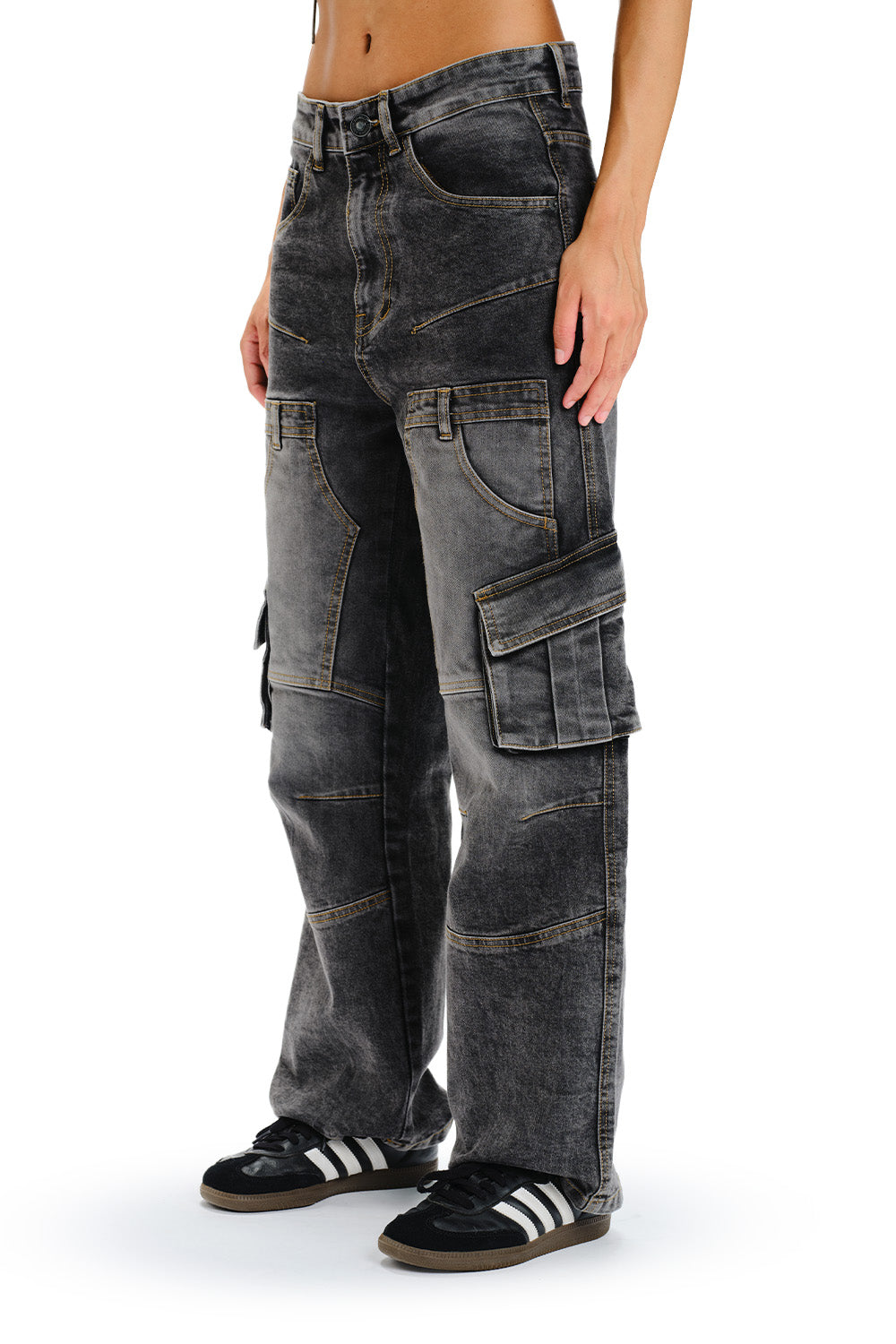 Black Wash Workwear Cargo Jeans - BonkersCorner