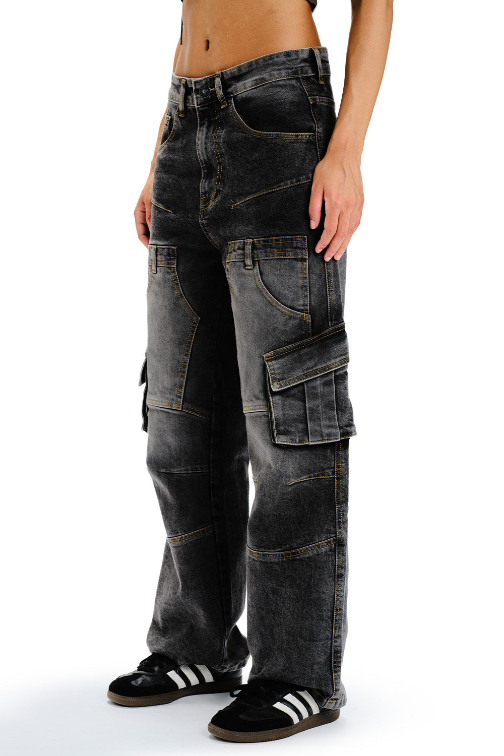 Black Wash Workwear Cargo Jeans - BonkersCorner