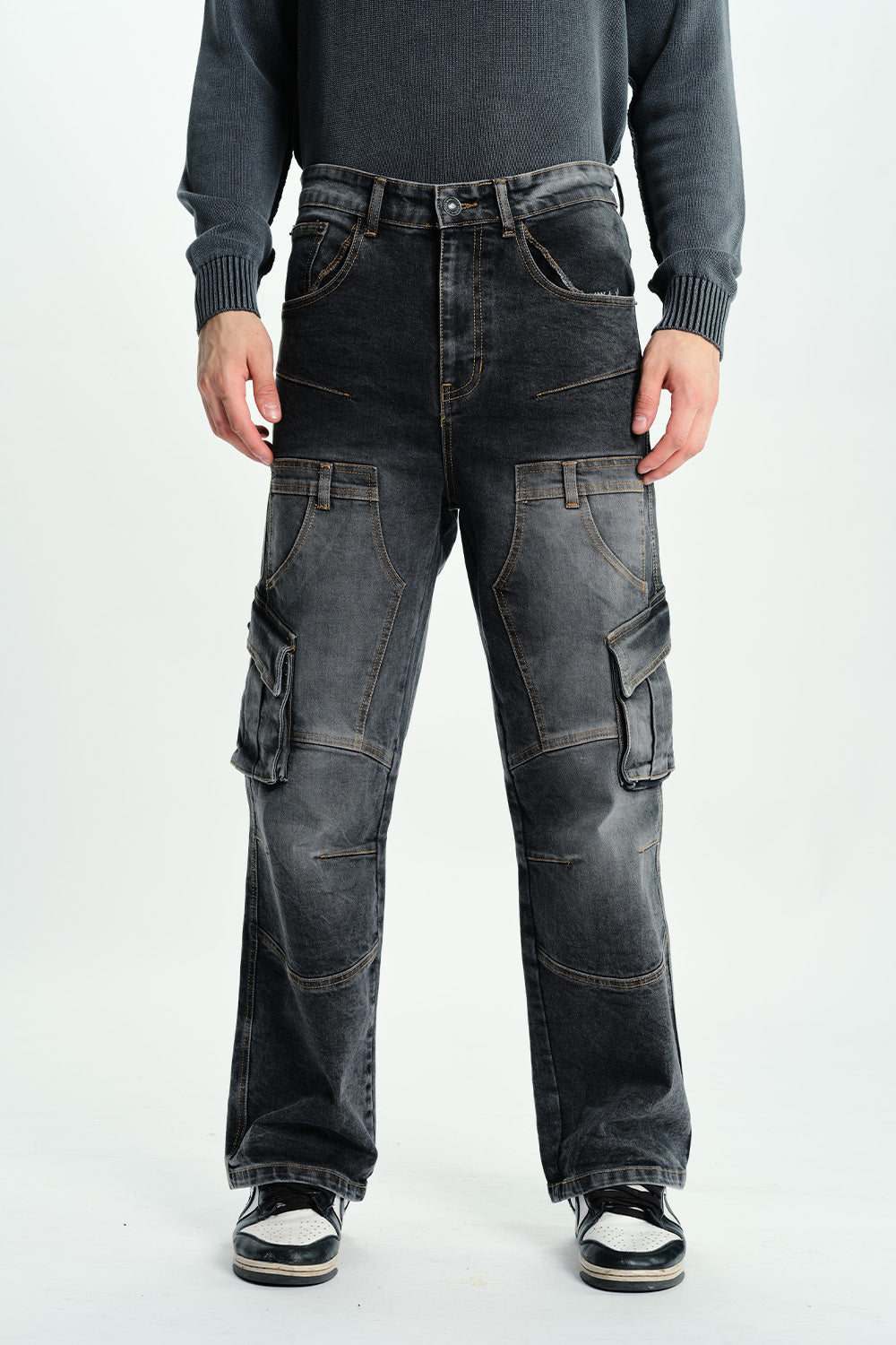 Black Wash Workwear Cargo Jeans - BonkersCorner