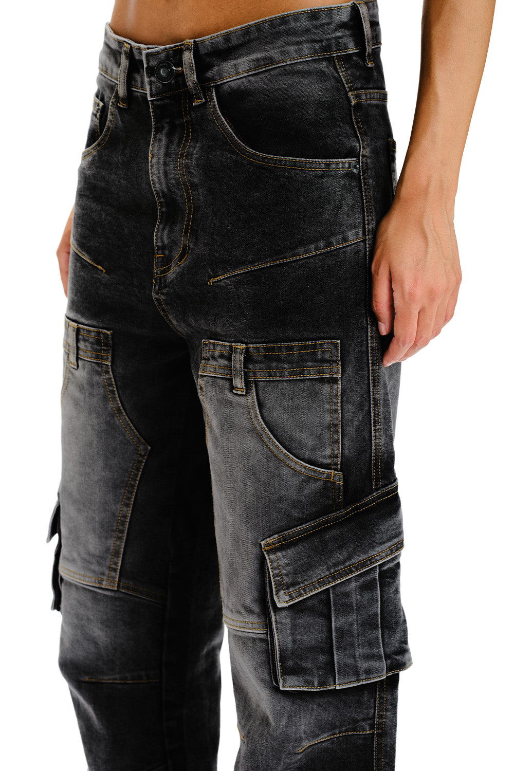 Black Wash Workwear Cargo Jeans - BonkersCorner