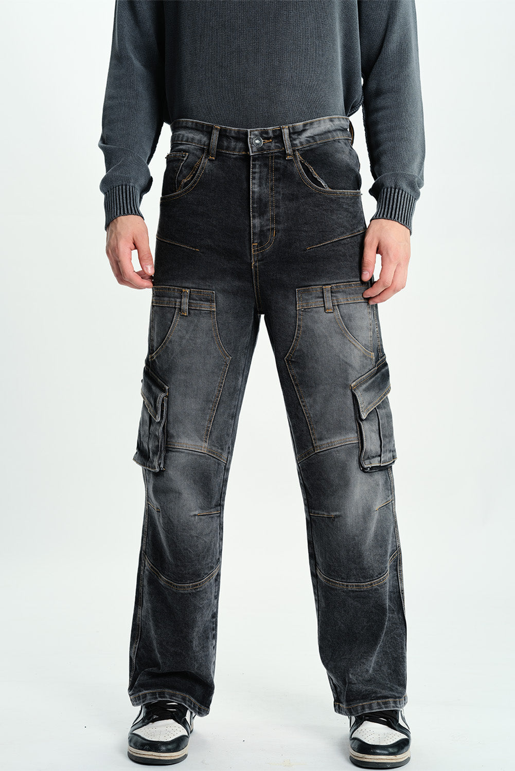 Black Wash Workwear Cargo Jeans - BonkersCorner