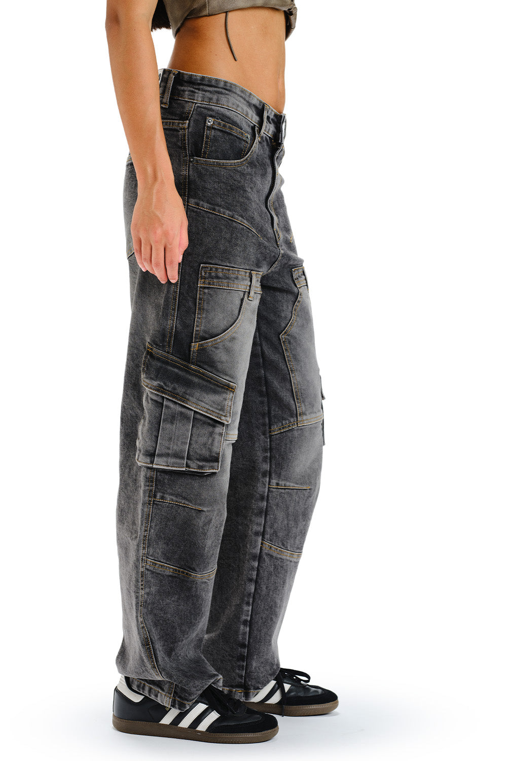 Black Wash Workwear Cargo Jeans - BonkersCorner