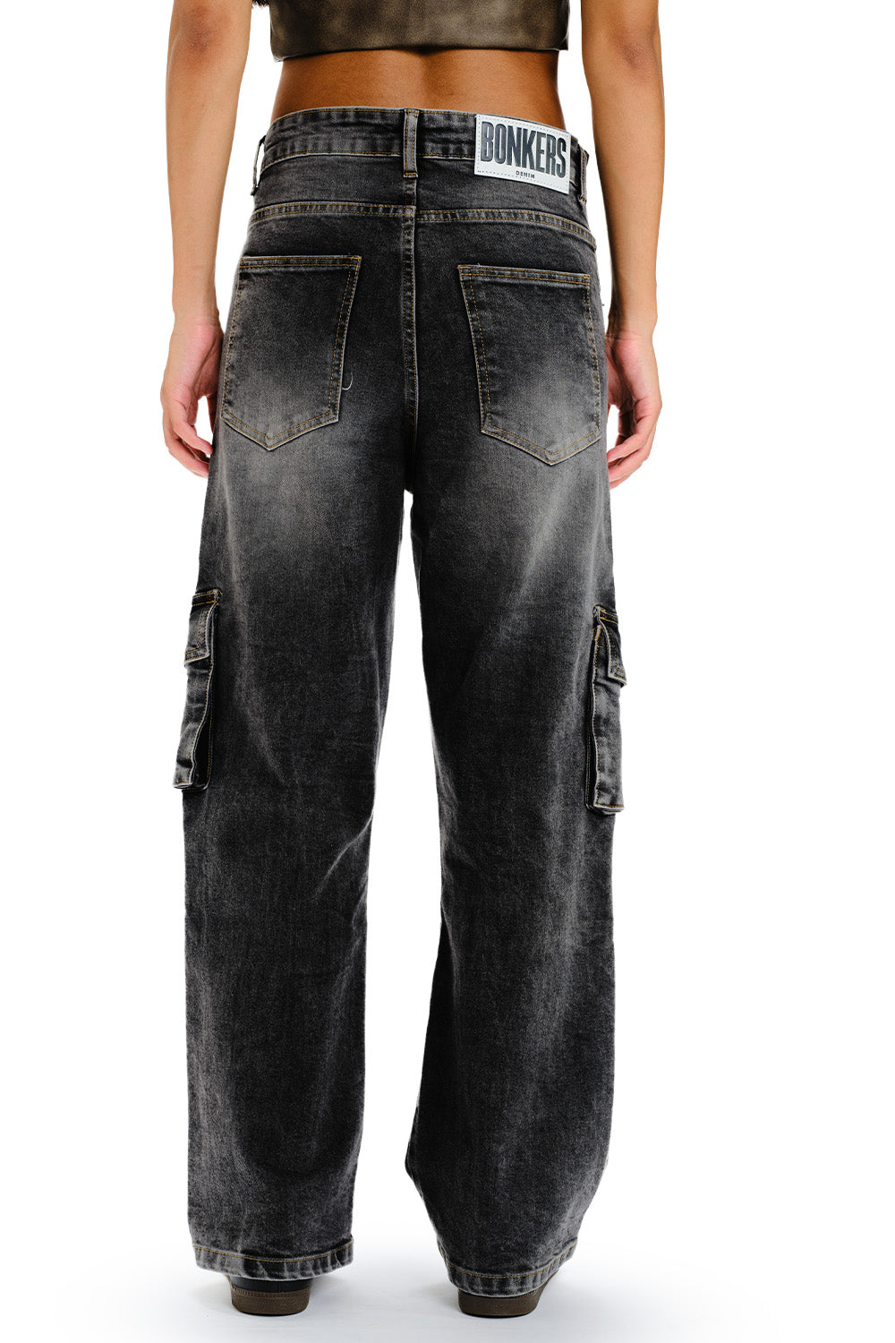 Black Wash Workwear Cargo Jeans - BonkersCorner