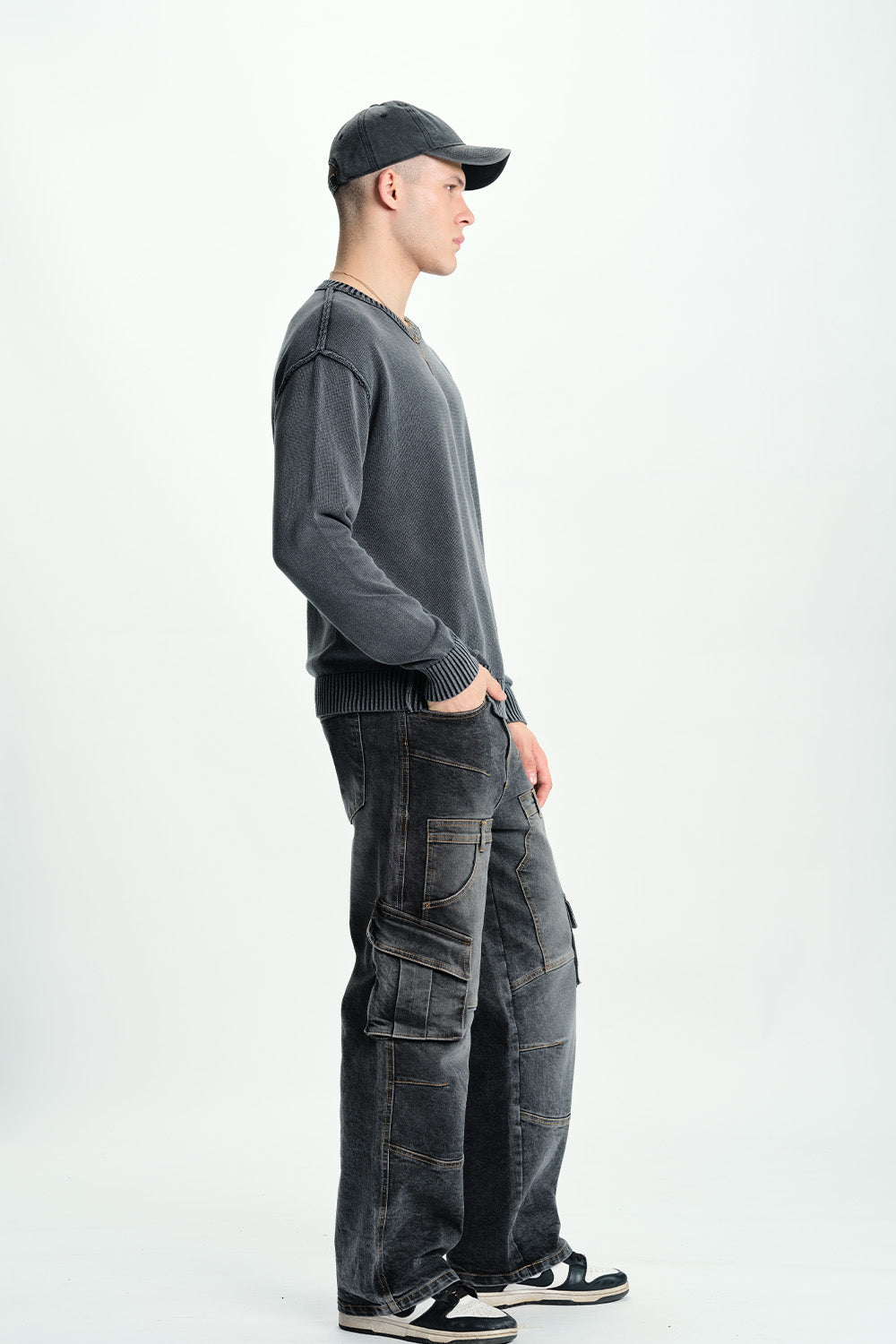 Black Wash Workwear Cargo Jeans - BonkersCorner