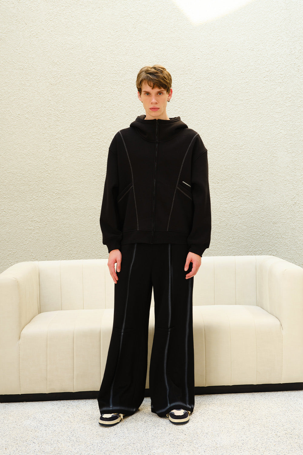 Black Contour Zip Hoodie