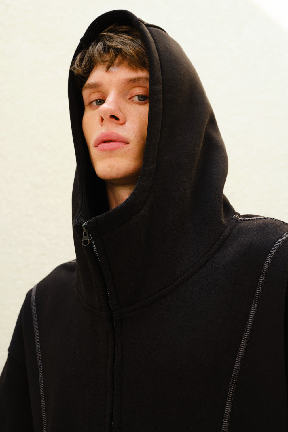 Black Contour Zip Hoodie