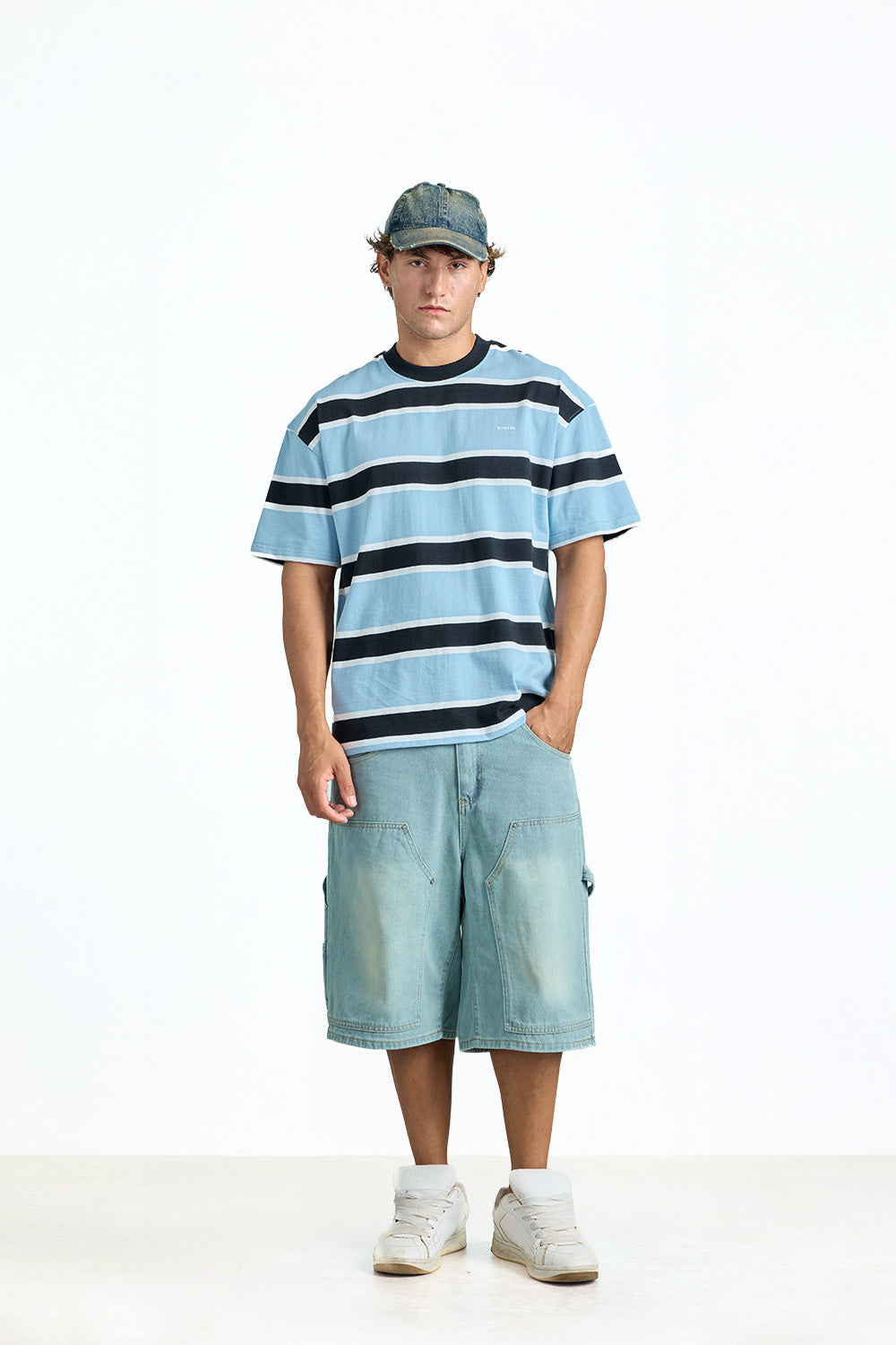 Blue Bandit Stripe Oversized T-shirt - BonkersCorner