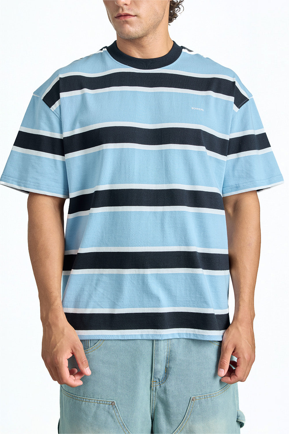 Blue Bandit Stripe Oversized T-shirt - BonkersCorner