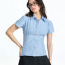 Blue Verticle Stripes Clinched Waist Shirt - BonkersCorner