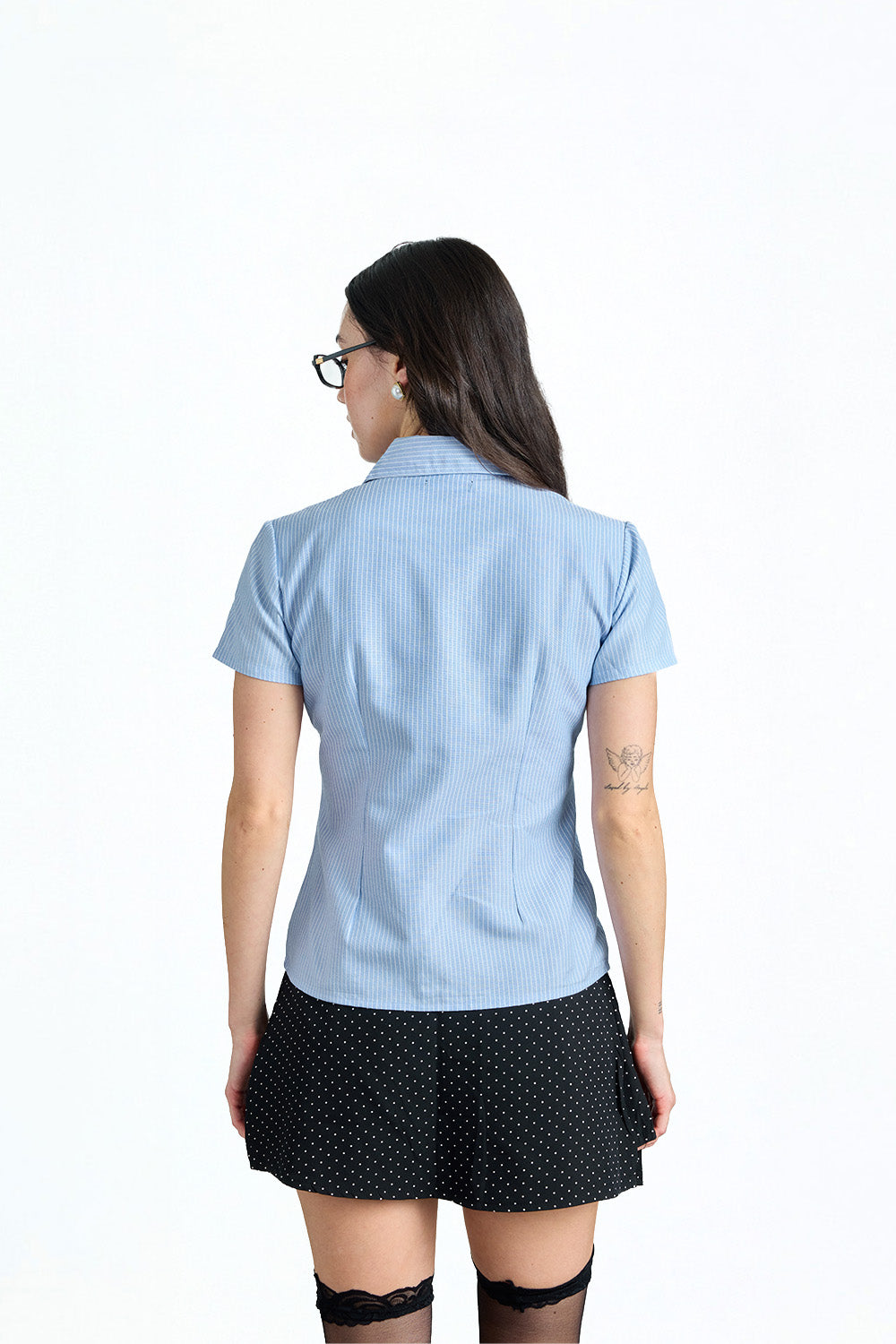 Blue Verticle Stripes Clinched Waist Shirt - BonkersCorner