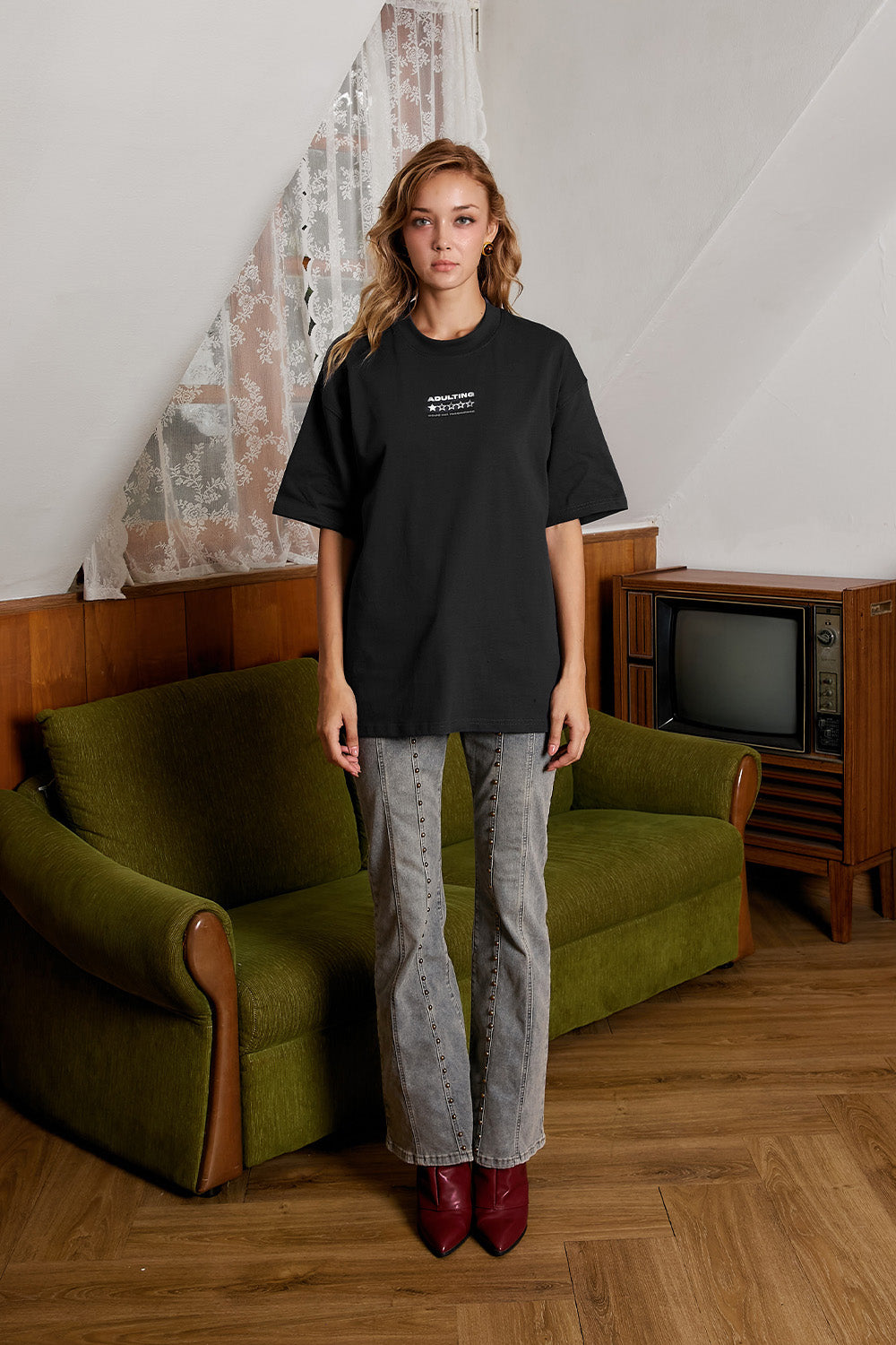 Adulthood Error Black Oversized T-shirt