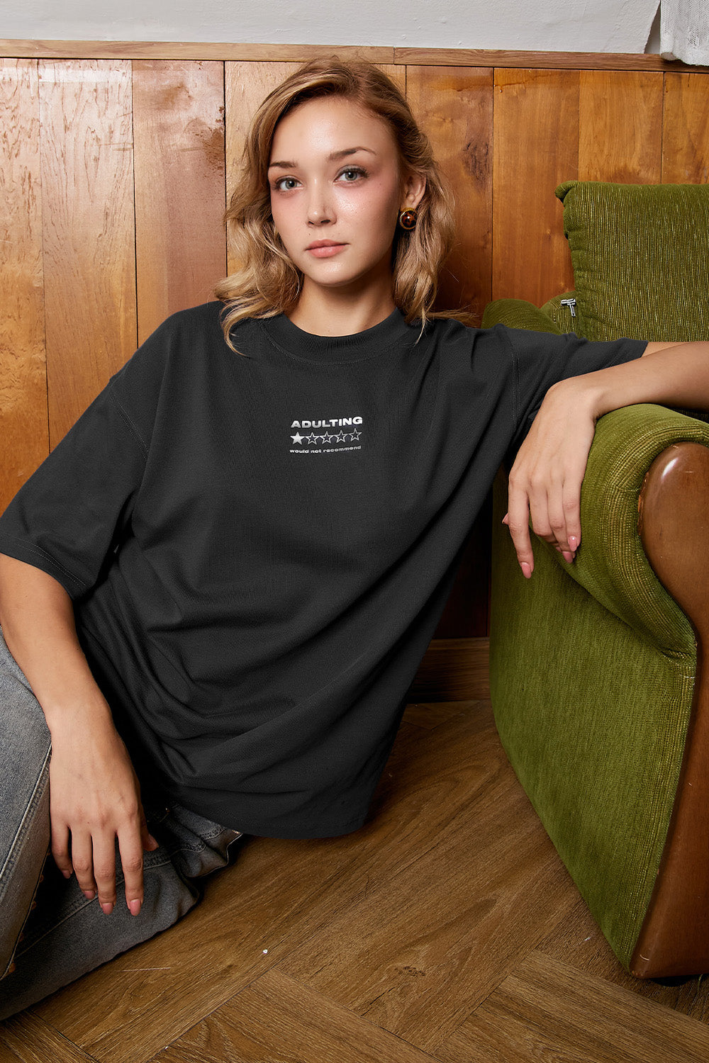Adulthood Error Black Oversized T-shirt
