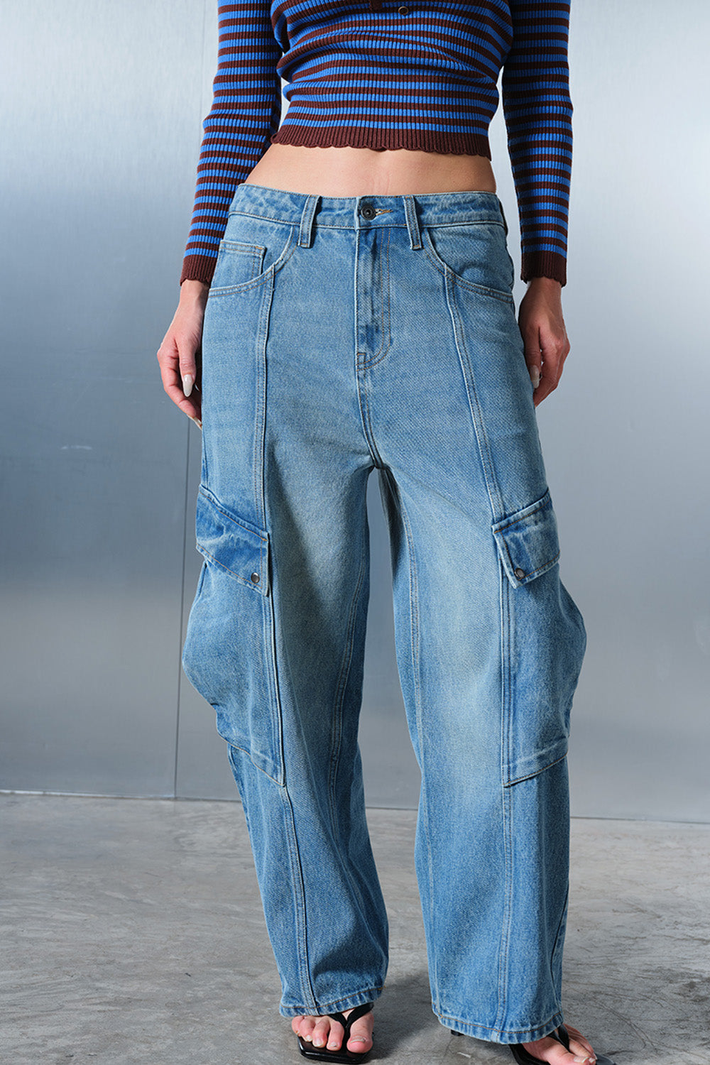 Blue Indigo Cargo Denim Pants