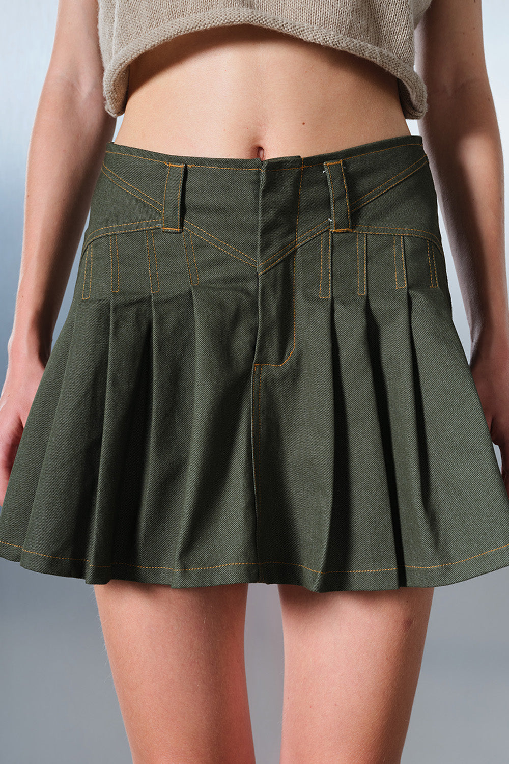 Olive Denim Decode Skirt