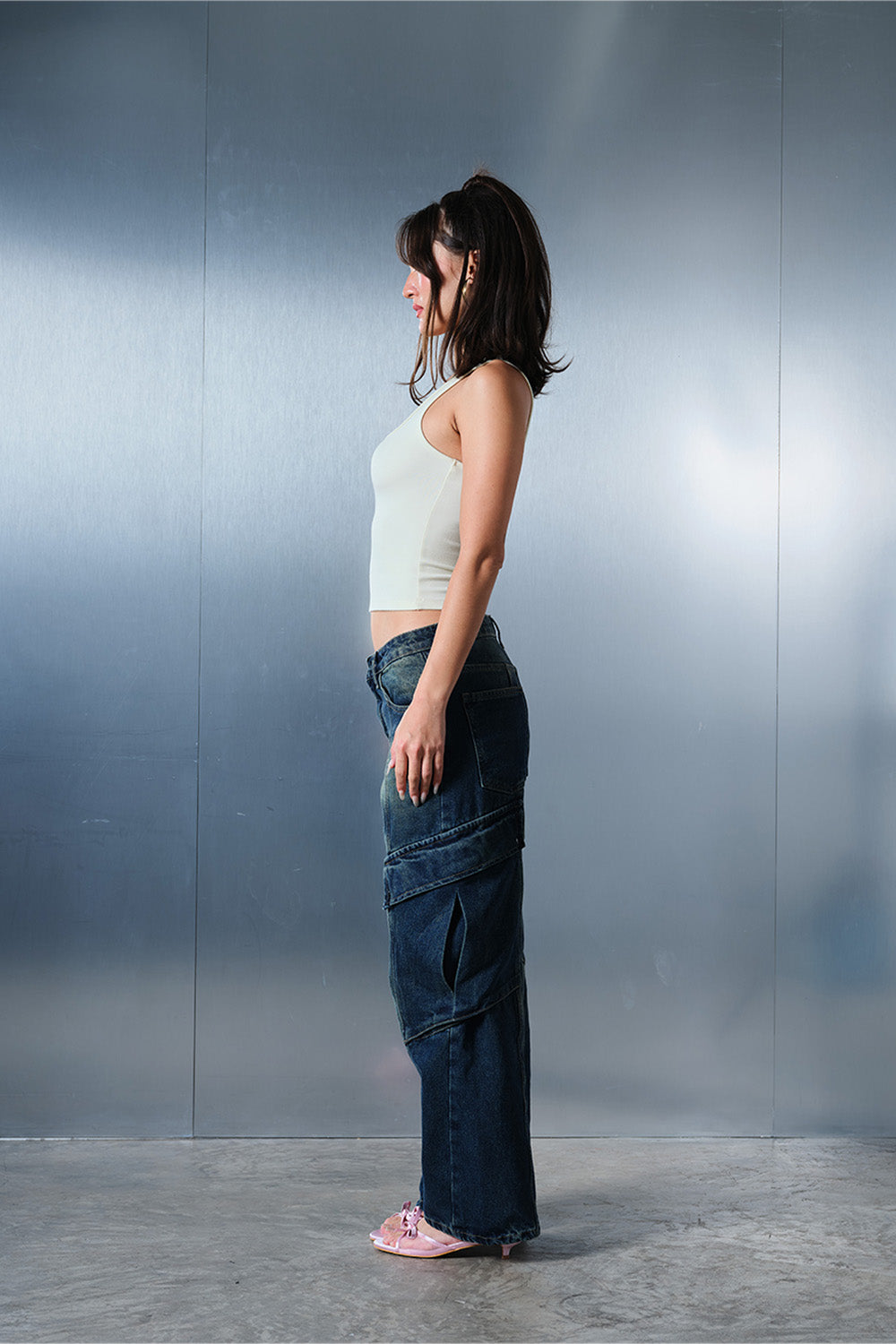 Tinted Blue Cargo Denim Pants