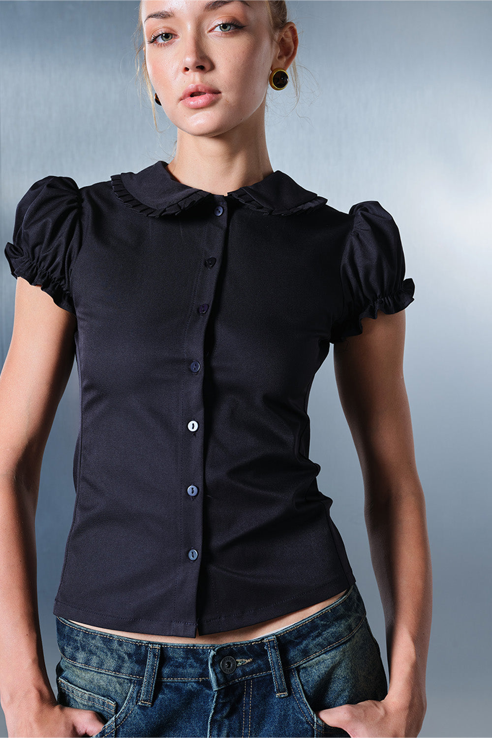 Navy Blue Button Up Top