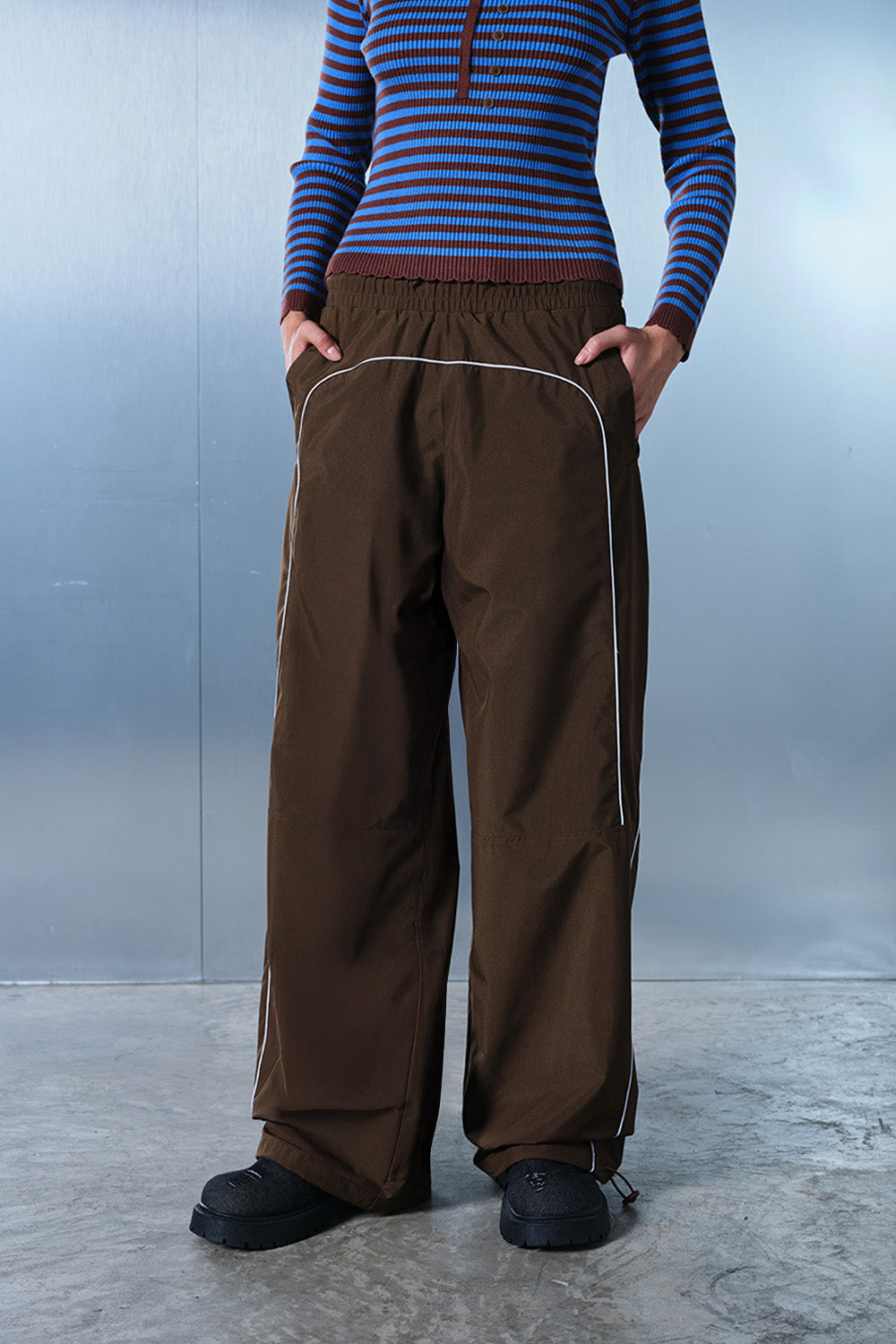 Tan Brown Sporty Deconstructed Loose Pants