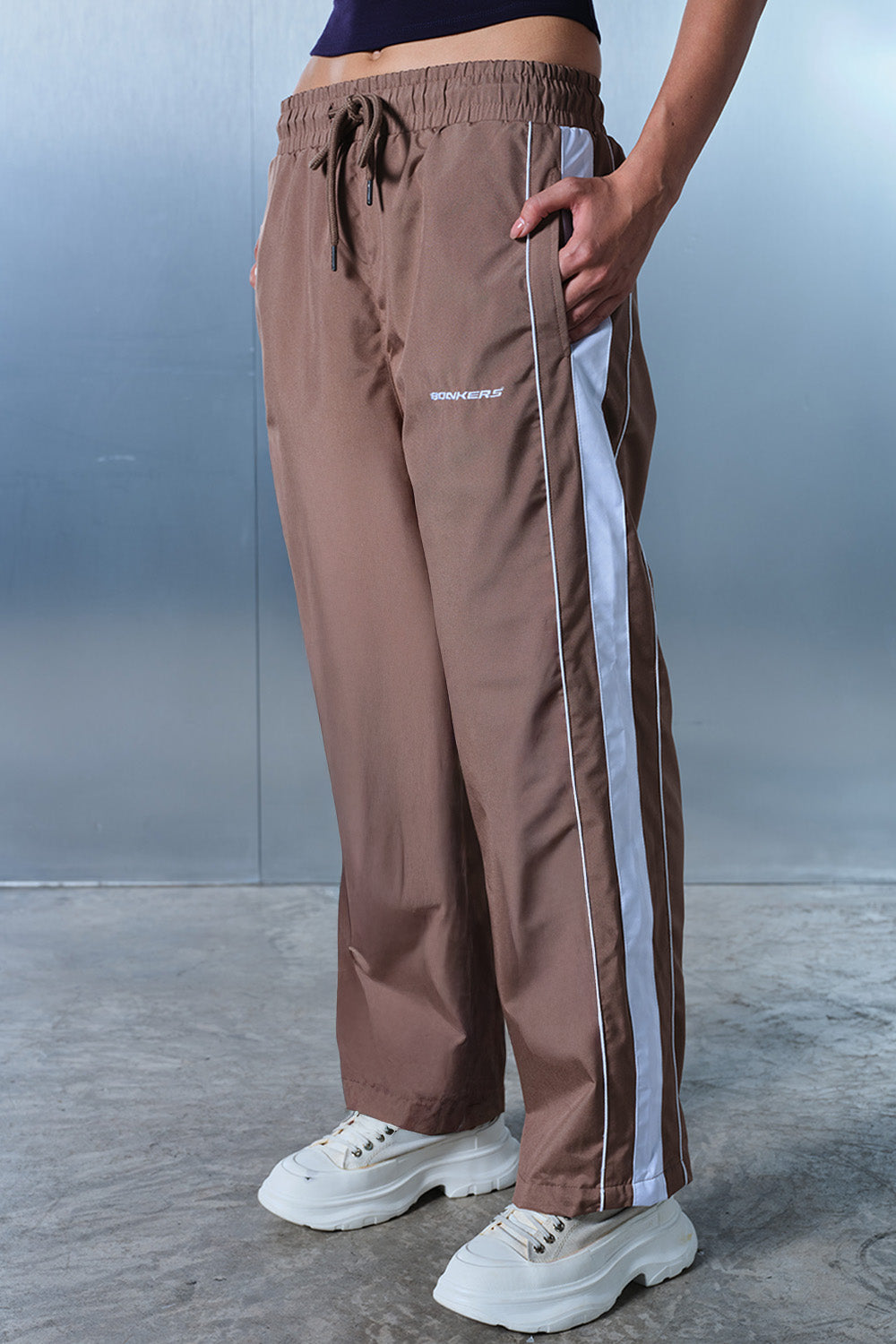 Brown Tape Wide Leg Joggers