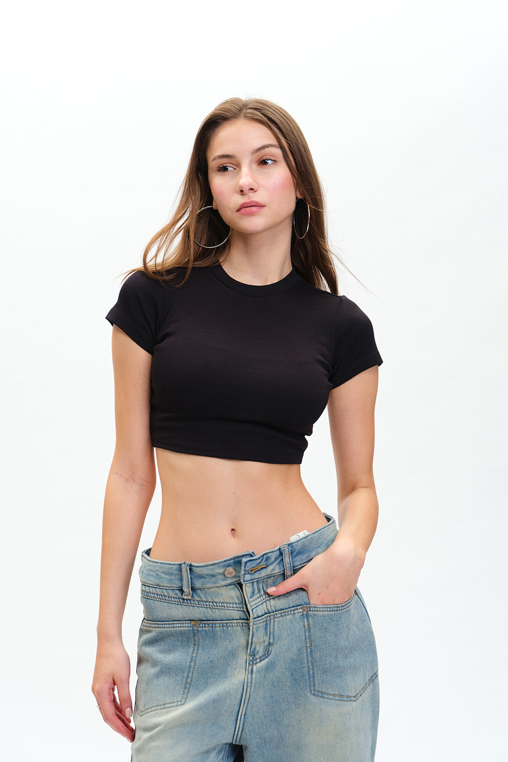 Black Ribbed Crop Top